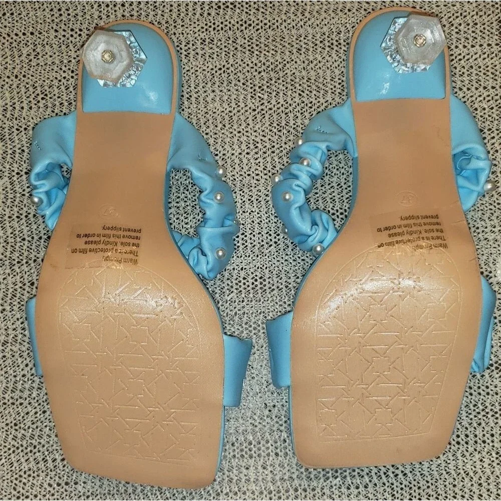 rsxses Women's Square Heels Sandals Clear Lucite Heel Mules Open Toe Slip On...